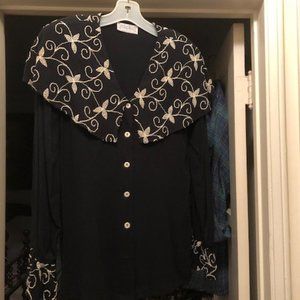 Cynthia Maxx Embroidered Collar & Cuff Blouse